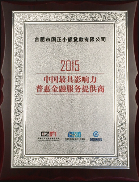公司荣获“2015年度中国最具影响力普惠金融服务提供商”